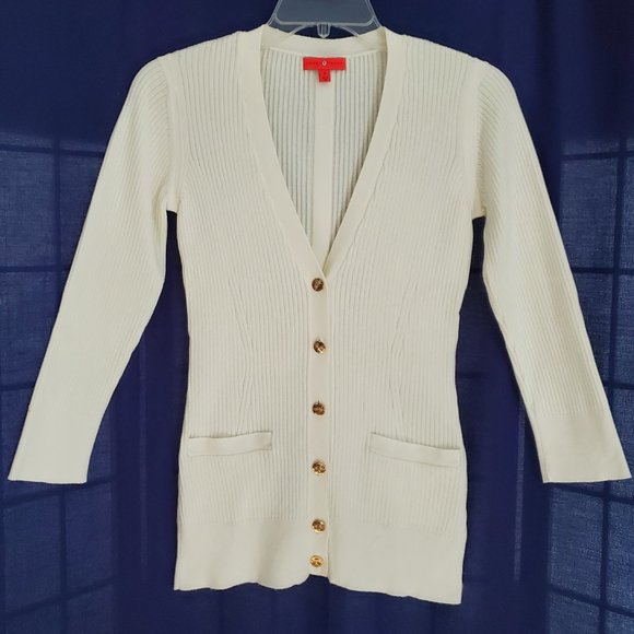 Spring Sweater - Ivanka Trump Women White Knit Slim Fit Cardigan Size Small - Picture 9 of 9